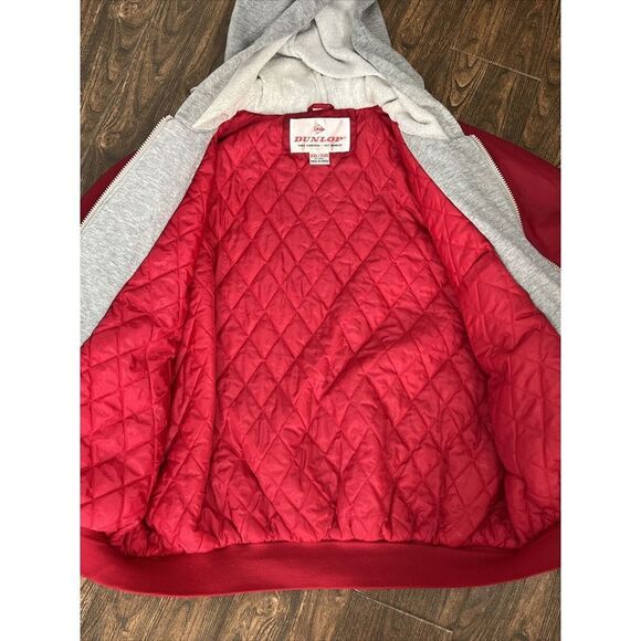 VTG DUNLOP RED QUILTED BOMBER JACKET GRAY FLEECE TRIM HOODED FULL ZIP XXL WARM - Picture 12 of 15